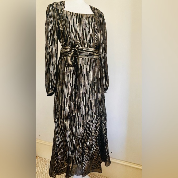 CARLISLE Cocktail MidiBlack/Gold & Metallic Skirt & Blouse Couture NWT FAB!